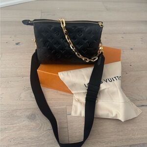 Louis Vuitton Black Embossed Monogram Shoulder Bag with Gold Chain